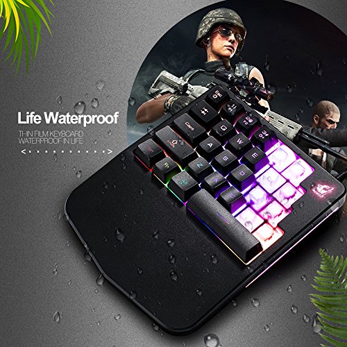 FELiCON Teclado para Juegos con Una Sola Mano K11 con Cable, 28 Teclas Rainbow con Retroiluminación LED, Teclado Mecánico Ergonómico USB con Reposamuñecas para PC, Computadora Portátil