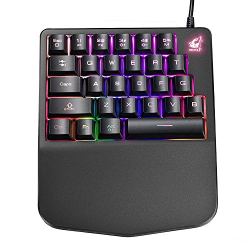 FELiCON Teclado para Juegos con Una Sola Mano K11 con Cable, 28 Teclas Rainbow con Retroiluminación LED, Teclado Mecánico Ergonómico USB con Reposamuñecas para PC, Computadora Portátil