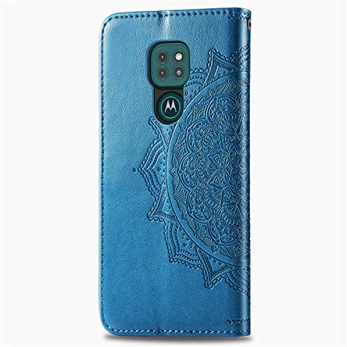 Fertuo Funda para Moto G9 Play/Moto E7 Plus, Carcasa Libro con Tapa de Cuero Piel con Ranuras de Tarjeta, Soporte, Cierre Magnético [Mandala] Wallet Case Flip Cover para Motorola G9 Play Azul