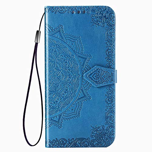 Fertuo Funda para Moto G9 Play/Moto E7 Plus, Carcasa Libro con Tapa de Cuero Piel con Ranuras de Tarjeta, Soporte, Cierre Magnético [Mandala] Wallet Case Flip Cover para Motorola G9 Play Azul