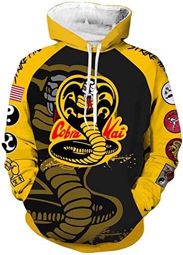 FLYCHEN Hombre Sudaderas para Cobra Kai Suéter con Cremallera Serie de televisión Estadounidense La Historia de Cobra Hoodies kárate - Hoodies, S