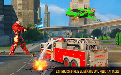 Flying Firefighter Truck Transform Robot Games
