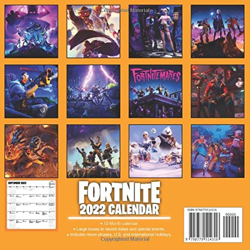 For-tnite Season 8 2022 Calendar: Iconic Artwork | 2022 Monthly Planner | For Birthday or Christmas For Kids, Students, games Lovers