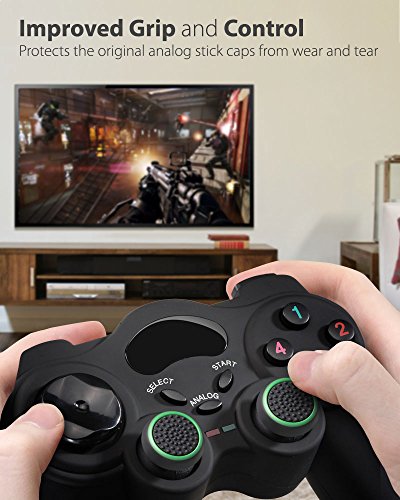 Fosmon [4 Paquetes / 2 Pares Apretones analógicos para Joystick Cubierta Protectora de Apretones de Pulgar de Silicona para PS4, PS3, Xbox One S, Xbox One X, Xbox 360, Wii U (Negro Verde)
