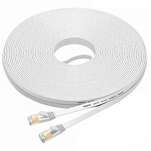 FOSTO - Cable Ethernet categoria 7 de 30 m, plano, con terminación en RJ45 de alta velocidad (10 Gigabit) para Xbox, PS4, módem, router, conmutador, PC, TV Box, etc. 25 m blanco