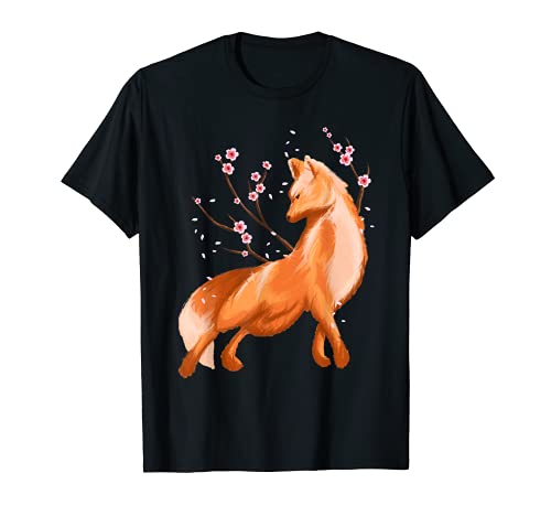 Fox japonés arte con flores de Sakura - Fox Lover Camiseta