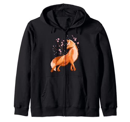Fox japonés arte con flores de Sakura - Fox Lover Sudadera con Capucha