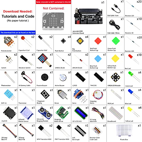 Freenove Ultimate Starter Kit for BBC Micro:bit (Not Contained, Work with V1 & V2), 305-Page Detailed Tutorial, 224 Items, 44 Projects, Blocks and Python Code, Solderless Breadboard