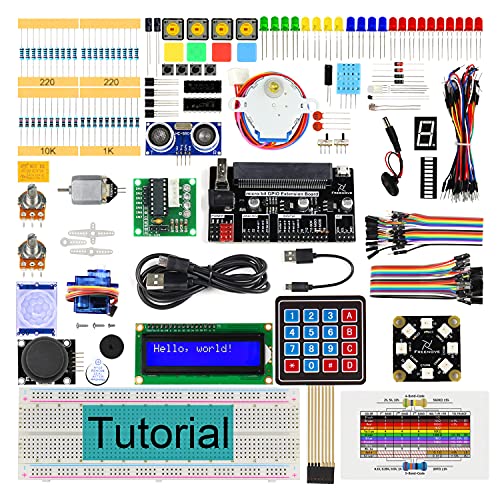 Freenove Ultimate Starter Kit for BBC Micro:bit (Not Contained, Work with V1 & V2), 305-Page Detailed Tutorial, 224 Items, 44 Projects, Blocks and Python Code, Solderless Breadboard