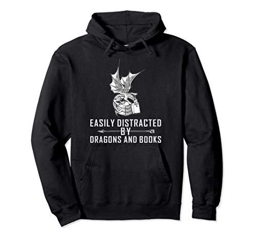 Funny Dragon Lover Gift Easily Distracted By Dragons & Books Sudadera con Capucha