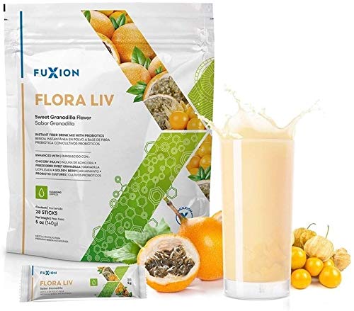 FuXion Flora Liv Tasty Drink Mix w. Probióticos activos de 10 mil millones de UFC como bacterias buenas, fibra prebótica de achicoria nulina - - 1 bolsa de 28 sobres