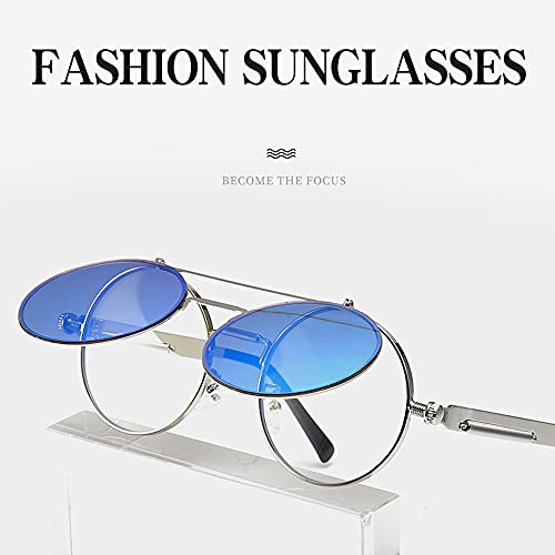 Gafas de Sol Polarizadas de Royal Punk Steam Steam Clamshell - para Gafas de Sol Redondas para Hombres y Mujeres,Plata,One Size