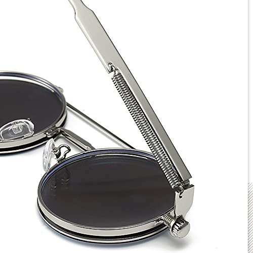 Gafas de Sol Polarizadas de Royal Punk Steam Steam Clamshell - para Gafas de Sol Redondas para Hombres y Mujeres,Plata,One Size