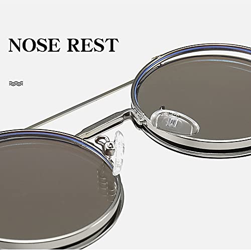 Gafas de Sol Polarizadas de Royal Punk Steam Steam Clamshell - para Gafas de Sol Redondas para Hombres y Mujeres,Plata,One Size