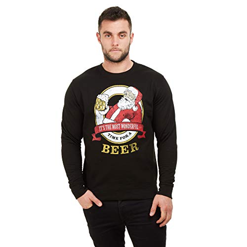 GAME ON Time For A Beer Crew Suéter pulóver, Black, Small para Hombre