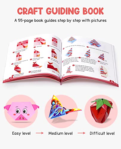 Gamenote color kit de origami para niños 108 archivo de origami vívido de doble cara 55 páginas que enseña libro de origami, adecuado para niños / clase de manualidades escolares