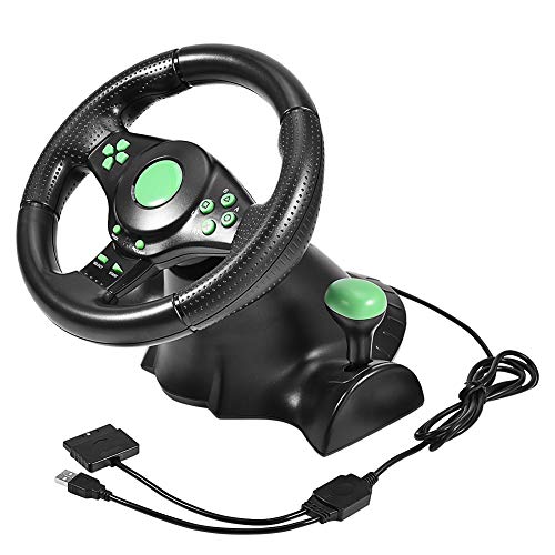 Gaming Racing Lenkrad, für Xbox 360/ PS2/ PS3 und PCs, Gaming Rennlenkrad USB Plug und Play, 180-Grad-Lenkung, 1,8 m Räder,1,5 m Pedale