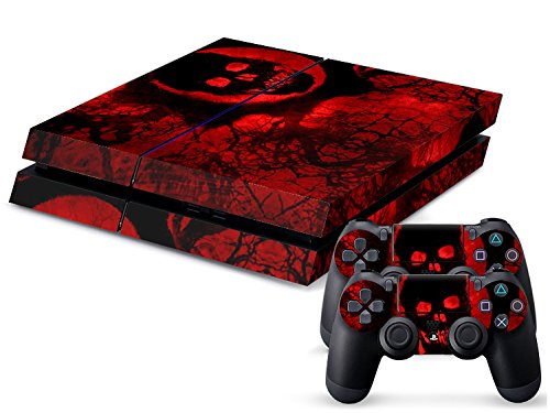 Gaminger Playstation 4 - Kit de Skins (Fundas Adhesivas) para Consola + 2 mandos de Control – Red Skull