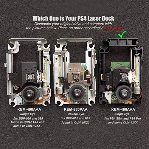 Gaoominy Reemplazo BLU Ray Lente Deck Kem-496Aaa con Kes-496 Cabezal óptico para Ps4 Slim Cuh-20Xx y Ps4 Pro Cuh-70Xx 4 Pieza De Reparación DVD Unidad Módulo Motor