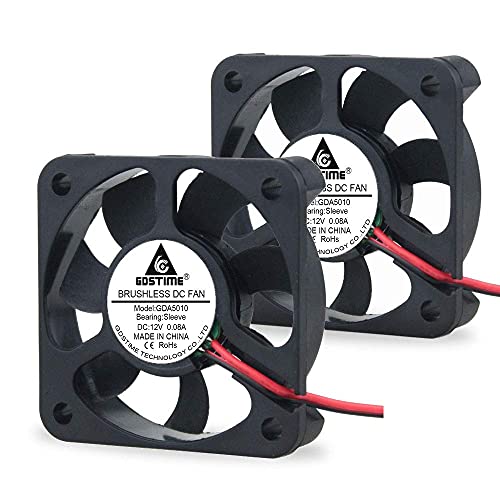 GDSTIME Ventilador de 50 mm, 50 mm x 10 mm, 5010 CC, 12 V, sin escobillas, ventilador de alta velocidad, 4500 rpm, 2 unidades