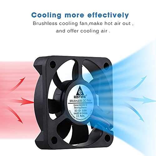 GDSTIME Ventilador de 50 mm, 50 mm x 10 mm, 5010 CC, 12 V, sin escobillas, ventilador de alta velocidad, 4500 rpm, 2 unidades