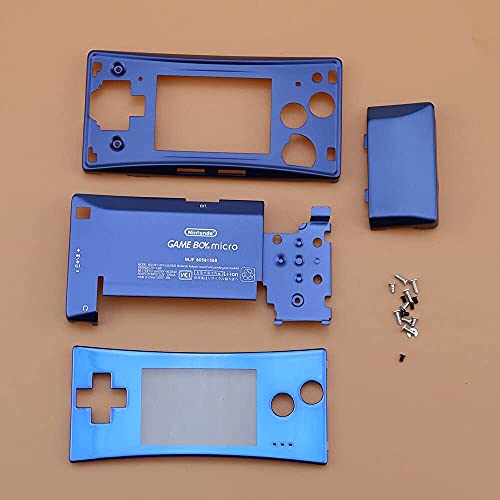 GGZone Colores Carcasa de metal Shell Frontal Tapa trasera Soporte de batería con tornillos para Gameboy Micro GBM Reemplazo (Azul)