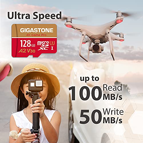 Gigastone Tarjeta Micro SD 128GB, Paquete de 5, 4K Game Pro para Nintendo-Switch, GoPro, Cámara de Acción, dji, UHD Video, 100/50MB/s, UHS-I U3 A1 V30 C10
