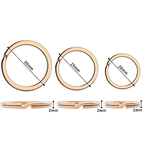 Gimars [30 PCS] Llavero Anillos divididos Redondos Llavero Gancho de Acero Inoxidable 304/3 tamaños 20mm 25mm 30mm / Llavero Desmontable para Almacenamiento, Oro Rosa