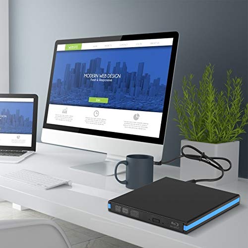 GJCrafts Unidad de DVD BLU Ray Externa 3D, grabadora de DVD portátil USB 3.0 y Tipo C Bluray BD DVD CD Grabadora / Reproductor óptico Unidad de Disco óptico Interno para Windows 10/8 / XP MacOS