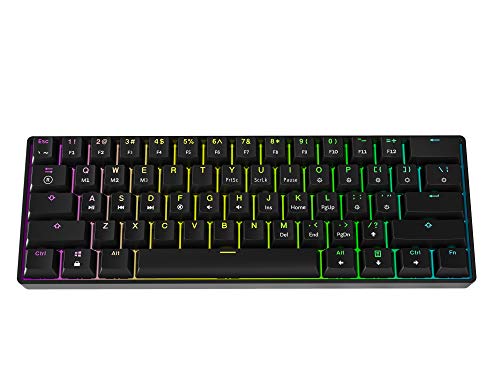 GK61 Teclado mecánico para juegos - 61 teclas multicolor RGB iluminado con retroiluminación LED cableado, programable, para PC/Mac Gamer, Typist (Gateron óptico transparente, negro)