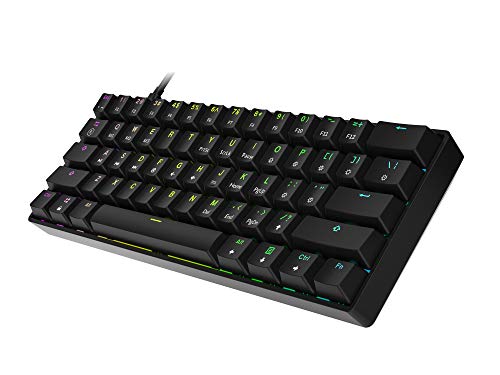 GK61 Teclado mecánico para juegos - 61 teclas multicolor RGB iluminado con retroiluminación LED cableado, programable, para PC/Mac Gamer, Typist (Gateron óptico transparente, negro)