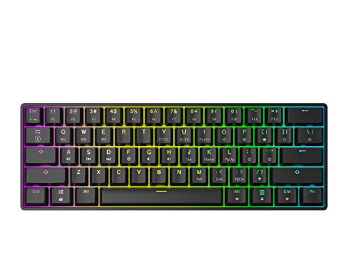 GK61 Teclado mecánico para juegos - 61 teclas multicolor RGB iluminado con retroiluminación LED cableado, programable, para PC/Mac Gamer, Typist (Gateron óptico transparente, negro)