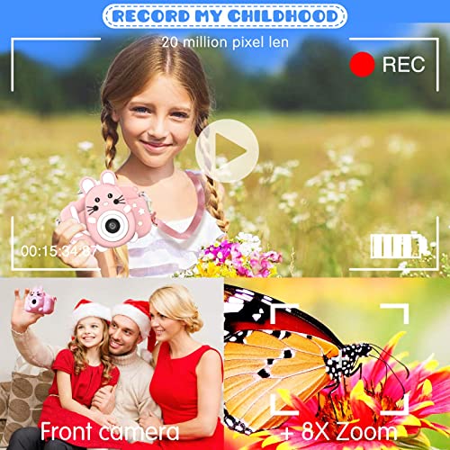 Gofunly Cámara de Fotos Digitales para Niños, 2.0" HD 1080P 20MP Camara de Fotos para Infantil, Tarjeta de Memoria de 32GB Selfie Video Cámara Infantil, Regalos Ideales para Niños de 3-12 Años (Rosa)