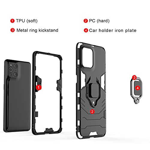 GOGME Funda para OPPO Find X3 Pro, Shockproof Carcasa con 360 Grados Giratorio Anillo Kickstand y Soporte de Coche Magnético, Hard PC y Silicona TPU Tough Armor Case Cover. Azul