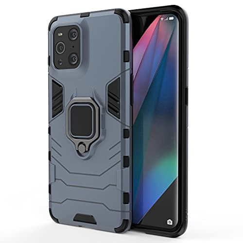 GOGME Funda para OPPO Find X3 Pro, Shockproof Carcasa con 360 Grados Giratorio Anillo Kickstand y Soporte de Coche Magnético, Hard PC y Silicona TPU Tough Armor Case Cover. Azul