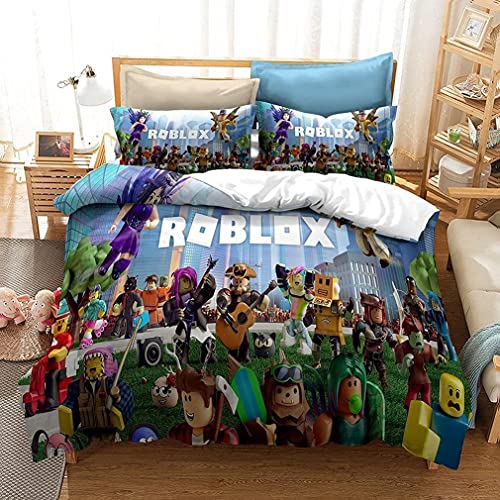 Goplnma -Roblox Ropa de cama, tema del juego Roblox, funda nórdica con funda de almohada Roblox, impresión 3D, para adultos y niños (200 × 200 cm, 21)