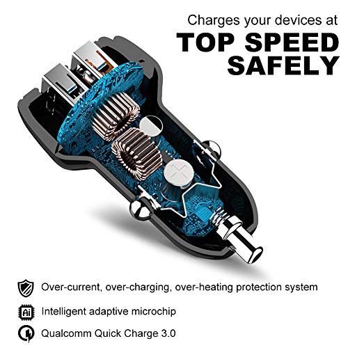 GPISEN Quick Charge 3.0 Cargador de Rapida Doble Puerto 5.4A/30W (QC 3.0 3A + Smart IC 2.4A) USB Adaptador con 3 en 1 Multi Cable de Carga Compatible con Todos Los Smartphones iOS y Android