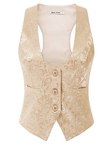 GRACE KARIN Chaleco Victoriano de Jacquard para Mujer Mediano Steampunk Albaricoque XL