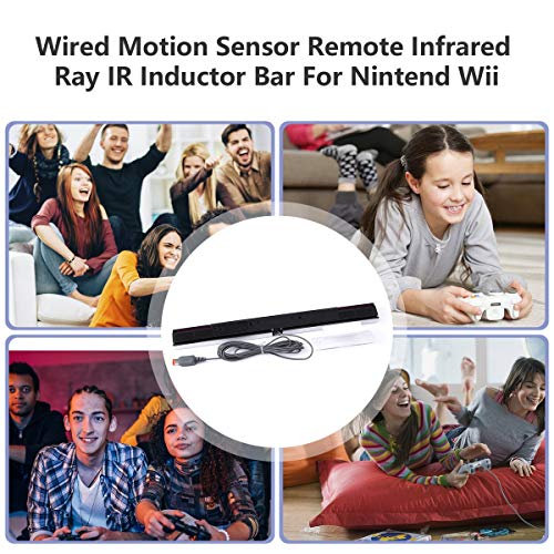 Greatangle-UK Receptor de Sensor de Movimiento con Cable Rayo infrarrojo Remoto Barra inductora de Infrarrojos Juego Move Barra remota Suministros de Juego para Nintend Wii Negro y Plateado