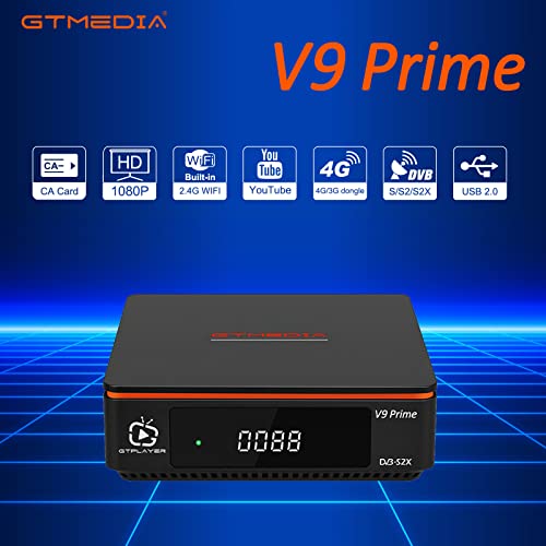 GT Media V9 Prime Decodificador Satelite DVB-S/S2/S2X , Freesat Digital TV, CA Card Reader, 2.4G WiFi Incorporado Receptor Satelite, Soporta PVR/T2-MI/Biss Auto Roll/AVS+/VCM/ACM, C ccam, Youtube