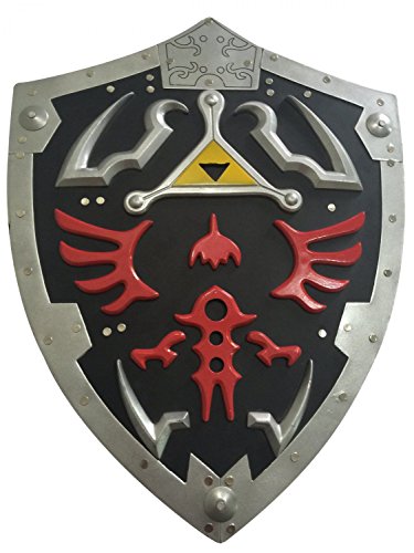 GT PRO Hylian Shield of Link Legend Of Zelda Metal Tamaño Completo Adulto Negro Hylian Shield w/Strap LARP Anime Cosplay Triforce