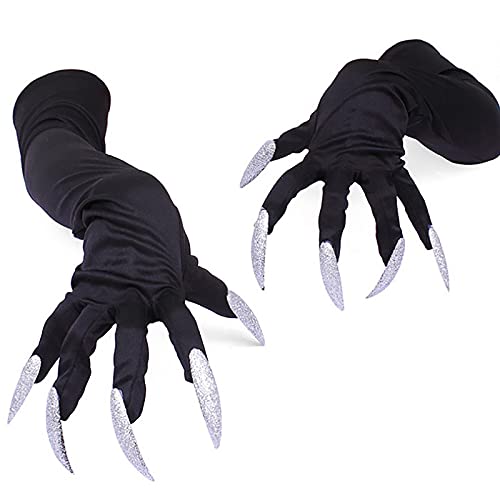Guantes largos de Halloween para adultos, con patas de monstruo de animales negros, con clavos largos de miedo, divertidos fantasma para cosplay con pata de diablo, disfraz para mujeres y hombres