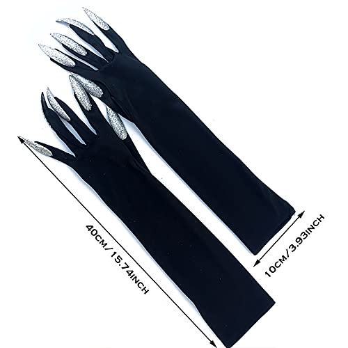 Guantes largos de Halloween para adultos, con patas de monstruo de animales negros, con clavos largos de miedo, divertidos fantasma para cosplay con pata de diablo, disfraz para mujeres y hombres