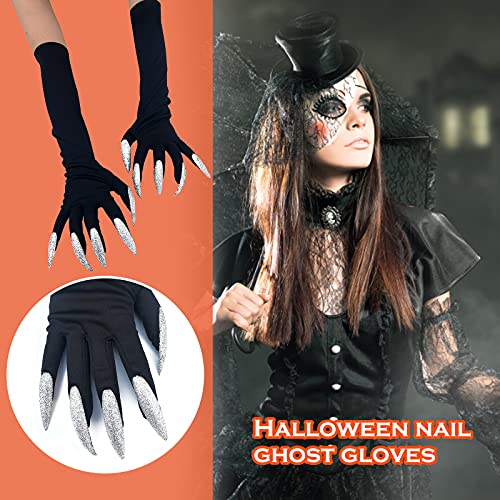 Guantes largos de Halloween para adultos, con patas de monstruo de animales negros, con clavos largos de miedo, divertidos fantasma para cosplay con pata de diablo, disfraz para mujeres y hombres