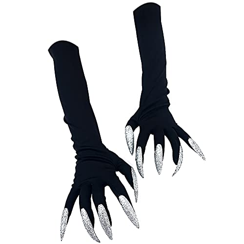Guantes largos de Halloween para adultos, con patas de monstruo de animales negros, con clavos largos de miedo, divertidos fantasma para cosplay con pata de diablo, disfraz para mujeres y hombres