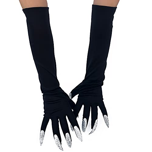 Guantes largos de Halloween para adultos, con patas de monstruo de animales negros, con clavos largos de miedo, divertidos fantasma para cosplay con pata de diablo, disfraz para mujeres y hombres