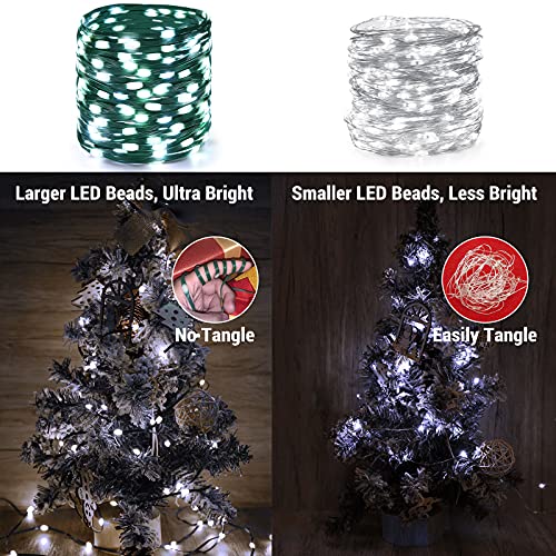 Guirnalda Navidad Exterior, BrizLabs 20M 200 LED Luces de Hadas Interior Impermeable 8 Modos Árbol de Navidad Cable Verde Decorativas para Fiesta Boda Casa Habitación Patio Jardín, Blanco Frío