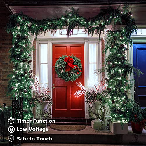 Guirnalda Navidad Exterior, BrizLabs 20M 200 LED Luces de Hadas Interior Impermeable 8 Modos Árbol de Navidad Cable Verde Decorativas para Fiesta Boda Casa Habitación Patio Jardín, Blanco Frío