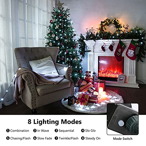 Guirnalda Navidad Exterior, BrizLabs 20M 200 LED Luces de Hadas Interior Impermeable 8 Modos Árbol de Navidad Cable Verde Decorativas para Fiesta Boda Casa Habitación Patio Jardín, Blanco Frío
