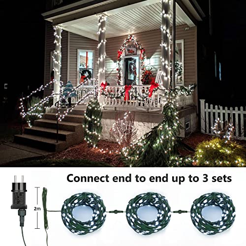 Guirnalda Navidad Exterior, BrizLabs 20M 200 LED Luces de Hadas Interior Impermeable 8 Modos Árbol de Navidad Cable Verde Decorativas para Fiesta Boda Casa Habitación Patio Jardín, Blanco Frío